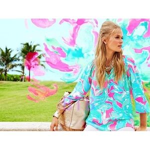 NWT LILLY PULITZER ELSA TOP TROPICAL PIN PINK SANDS BEAUTIFUL